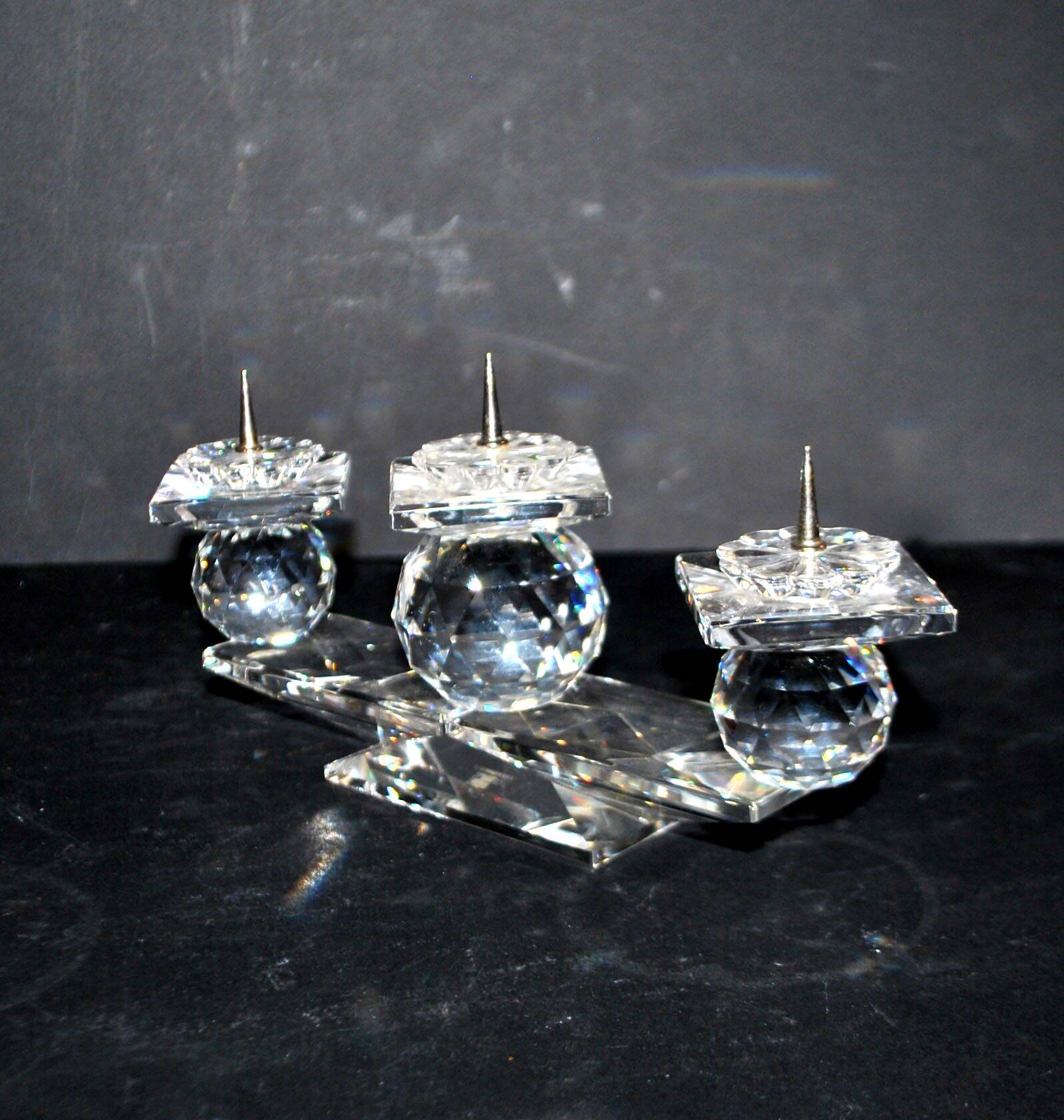 Swarovski candlestick in cut crystal signed sc swarovski design 1980