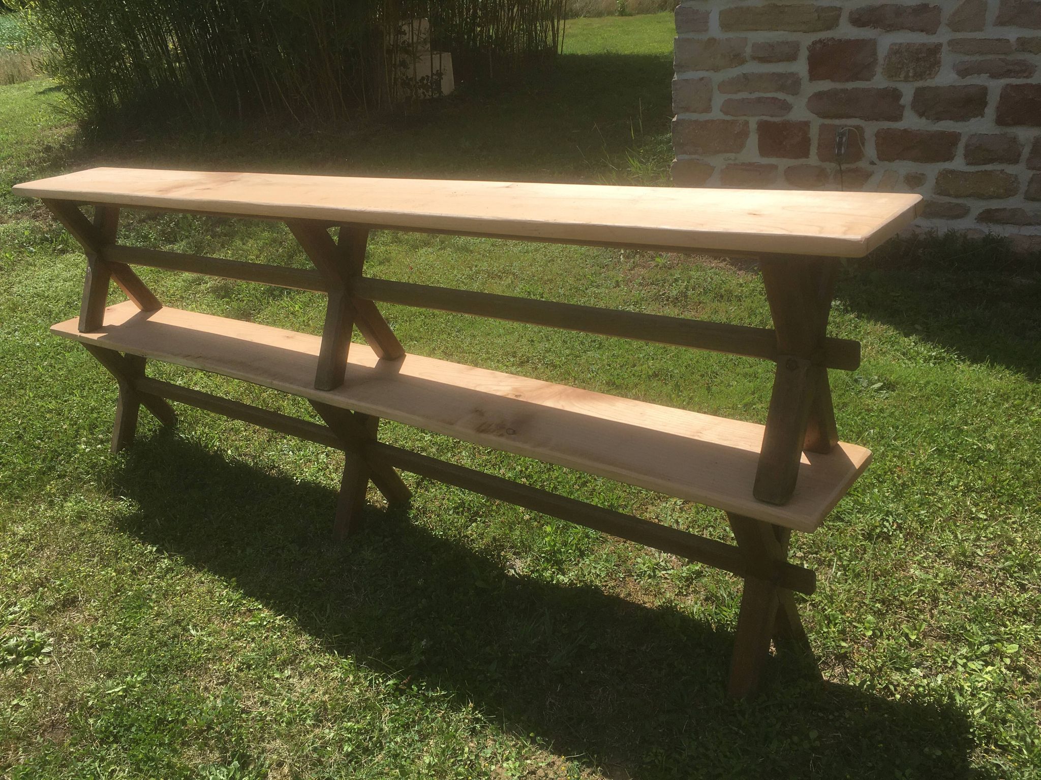 Pair of benches in oak and cherry 250x29x45
