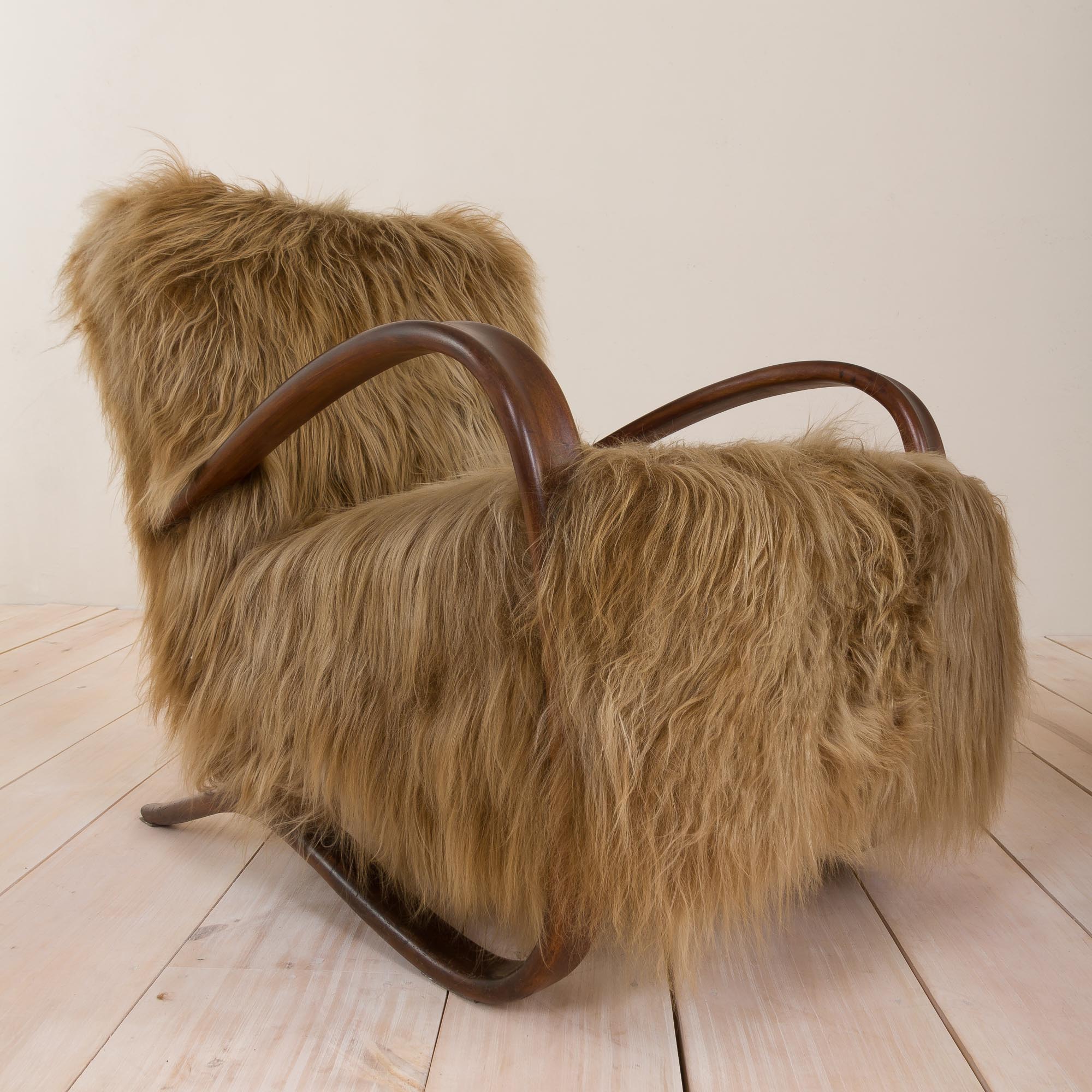 Halabala 269 lounge chair in long hair sheepskin