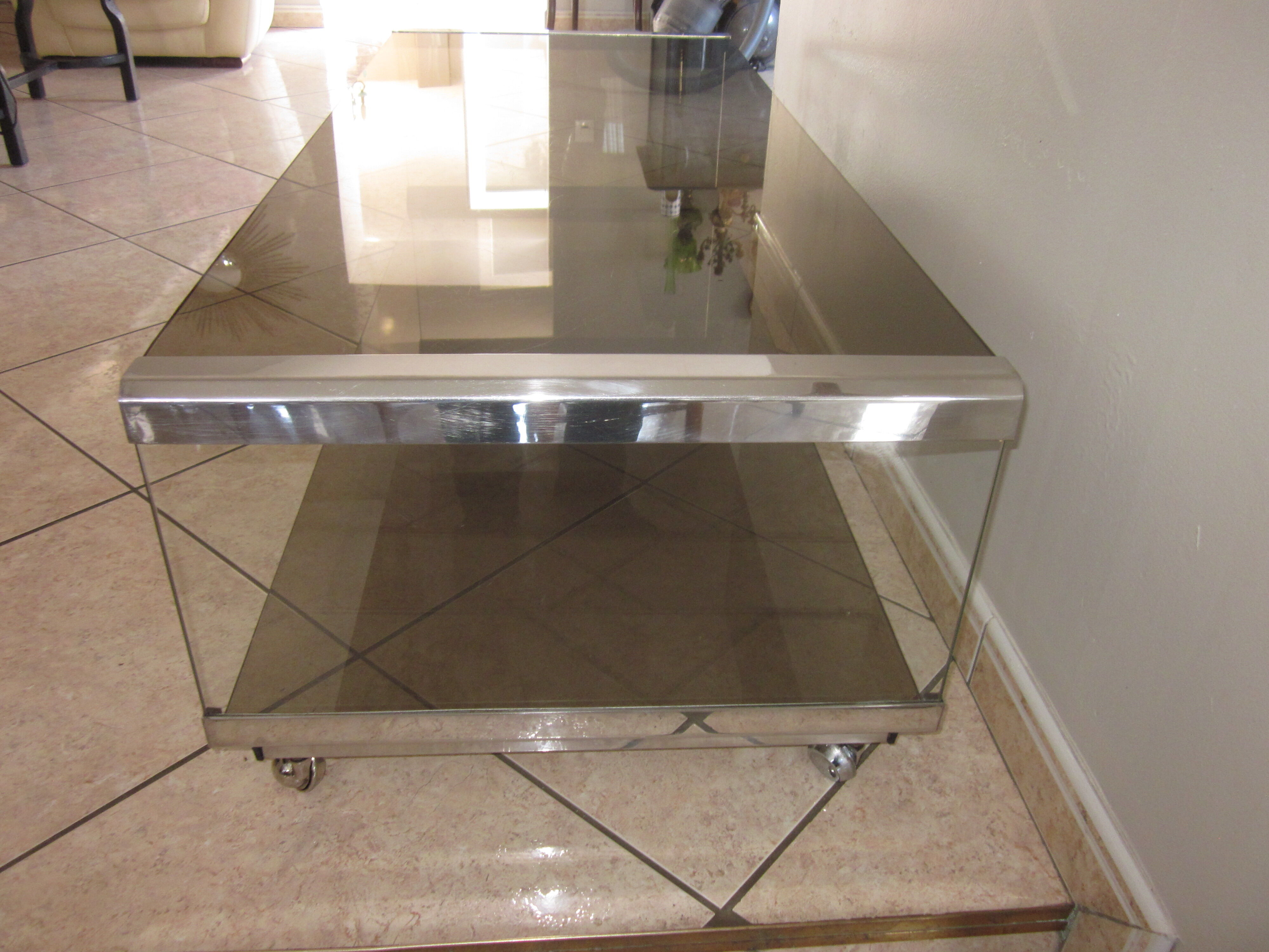 70's coffee table in smoked glass