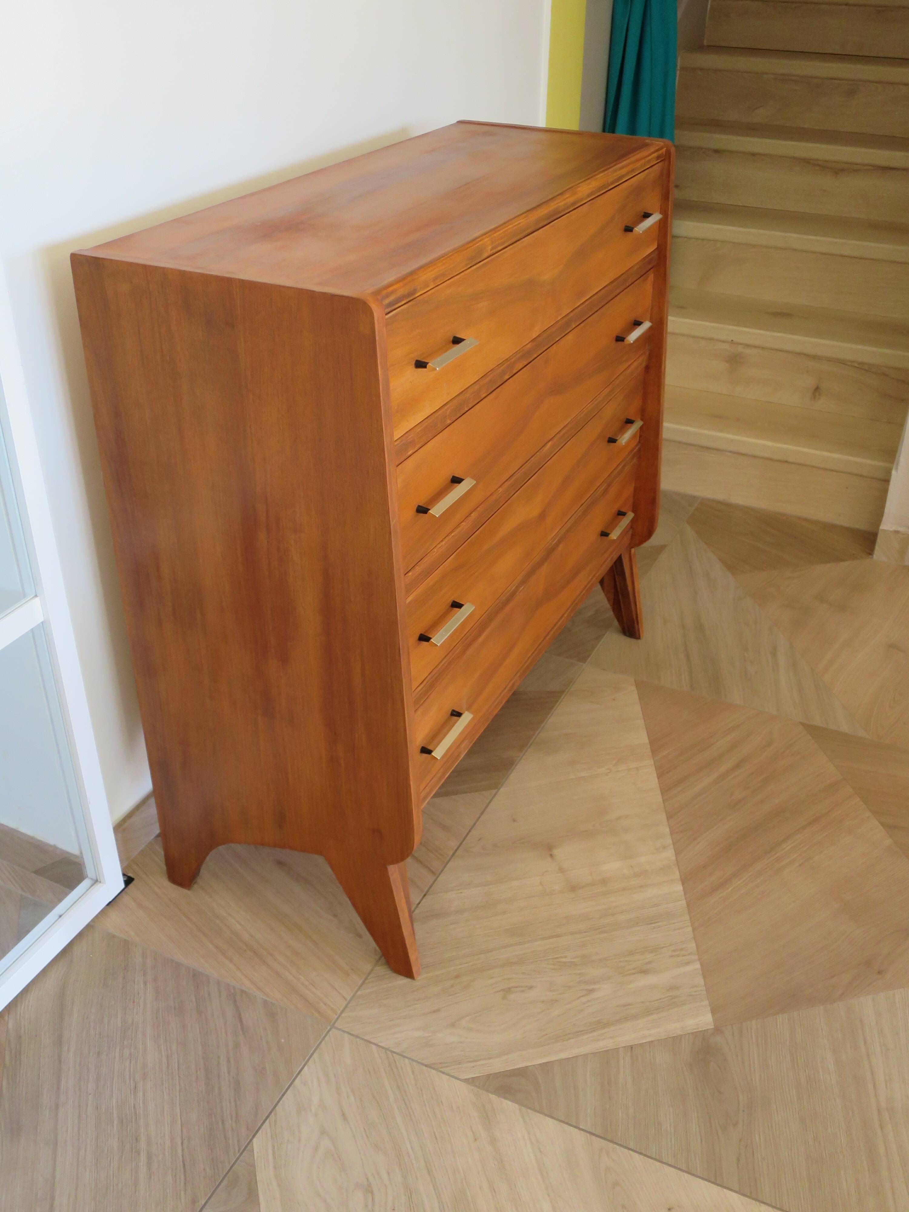 Cabinetmaker's chest of drawers - 4 drawers - golden oak - with oblique profile - compass feet - 1950