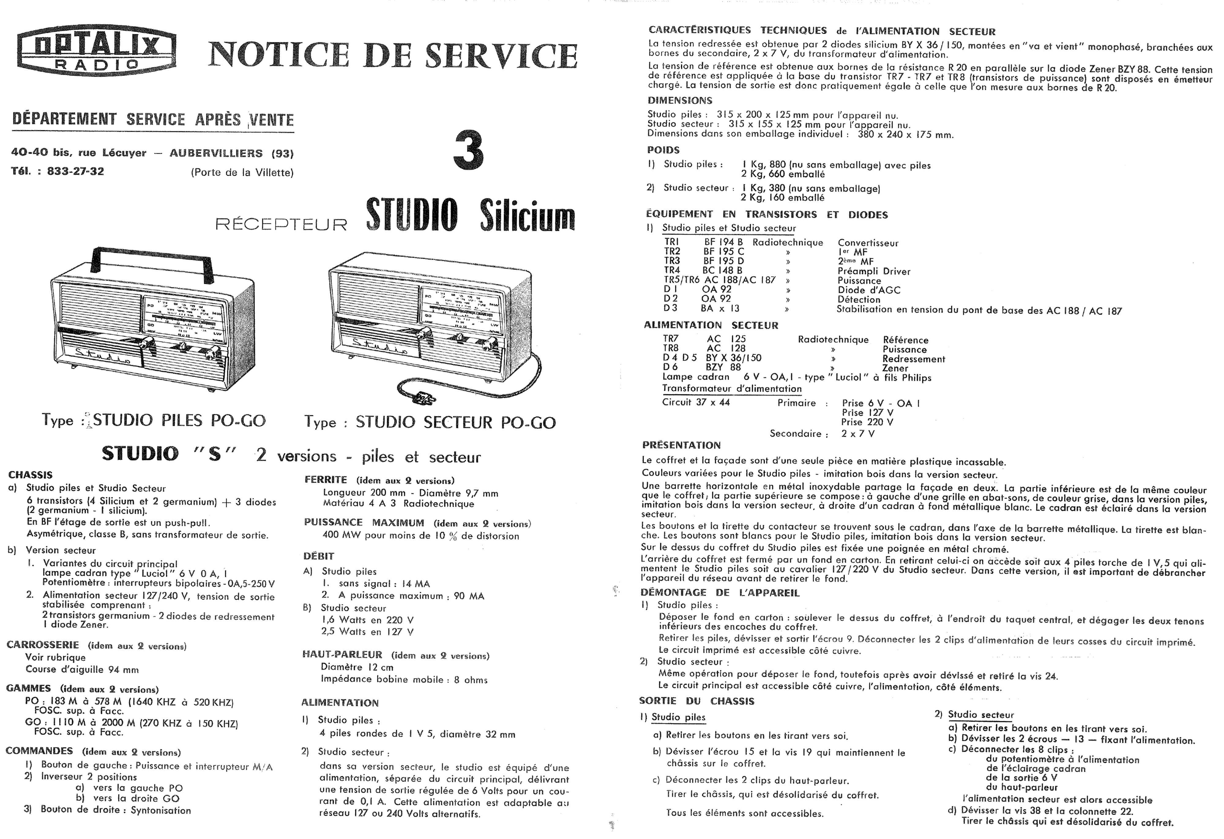Radio Optalix Studio 3 "S" 70s