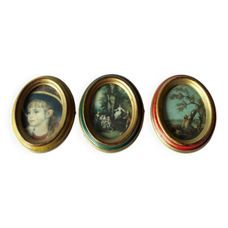 Ensemble de 3 vieux cadres photo italiens en bois, avec couvercle en verre, marqués, vintage des années 50