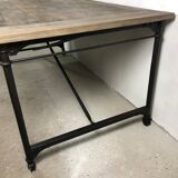 Iron workshop table and old wood tray