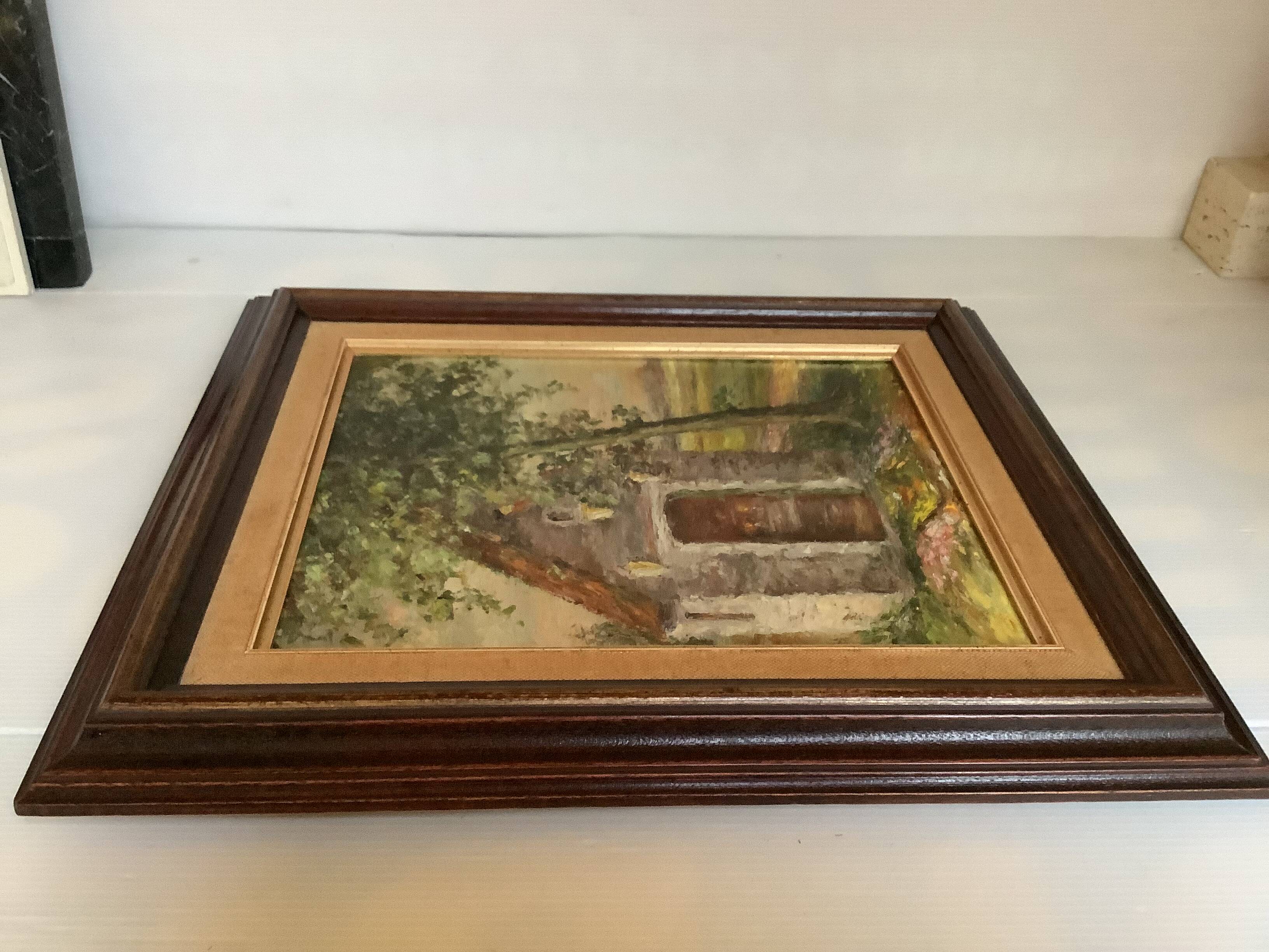 Landscape tableau of the countryside, canvas mounted on panel, signed.