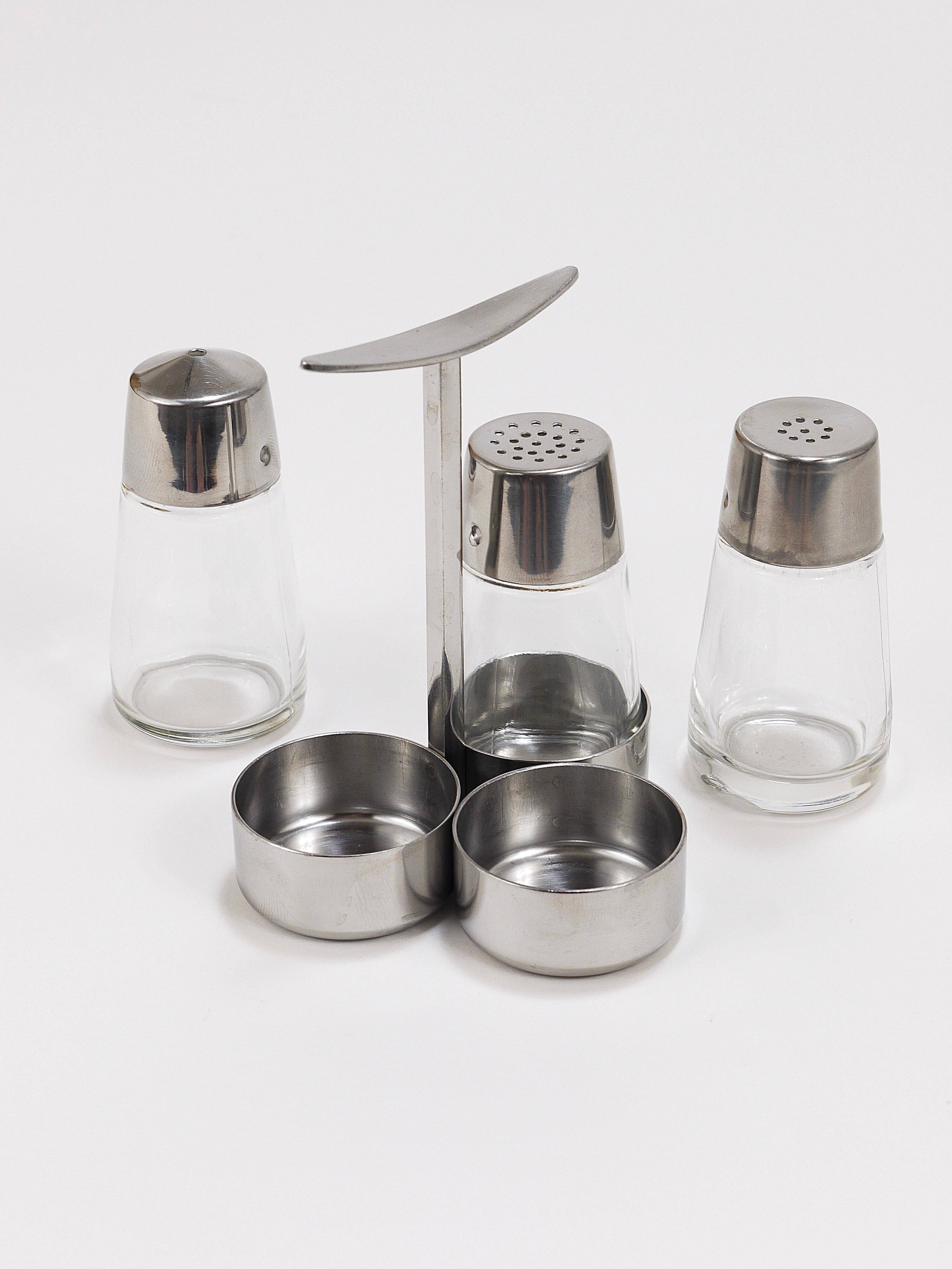 Set of condiments Marianne Denzel salt and pepper, Berndorf, Austria, 1960s