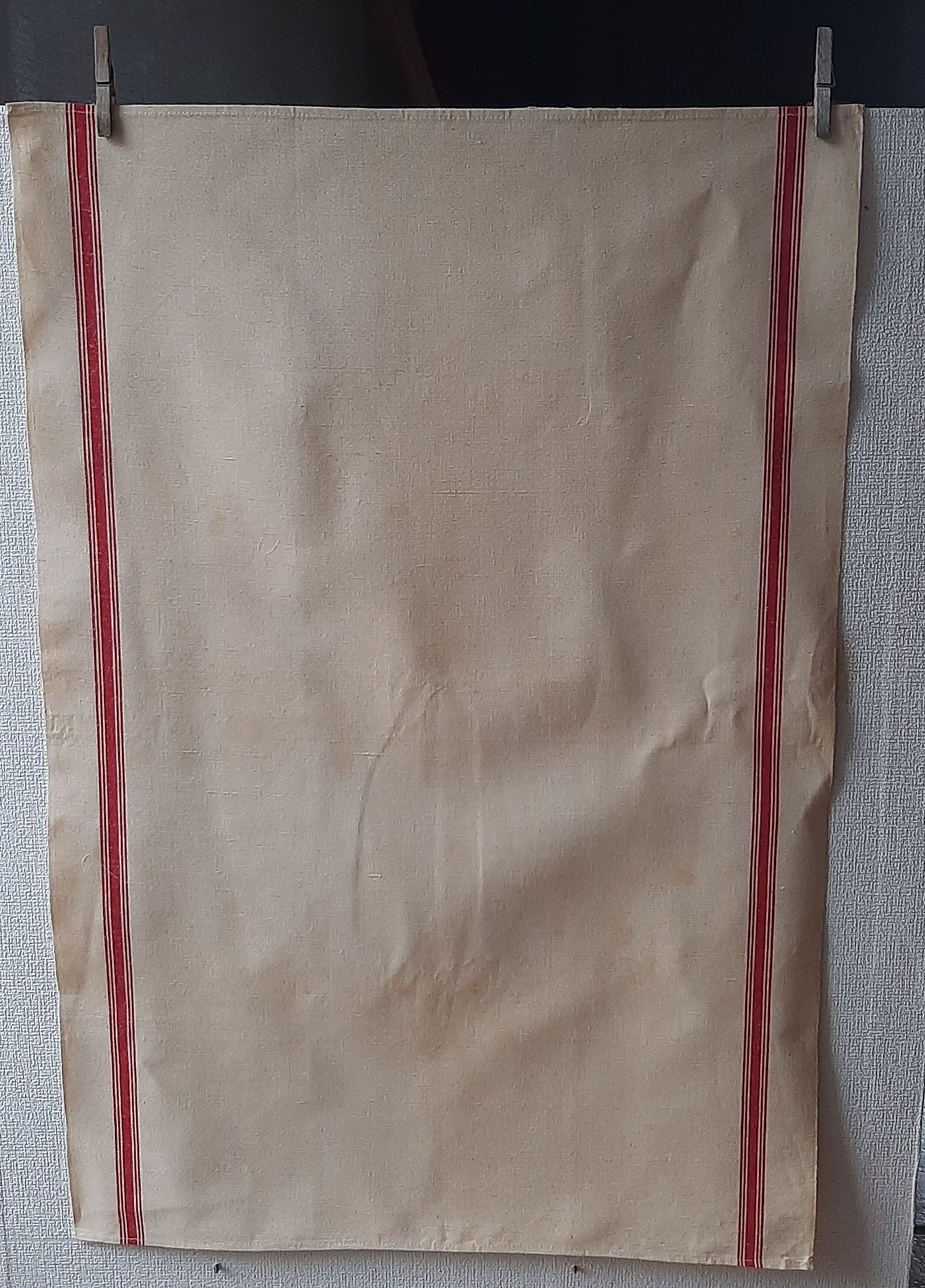 Set of 6 old tea towels metis color ecru red stripes