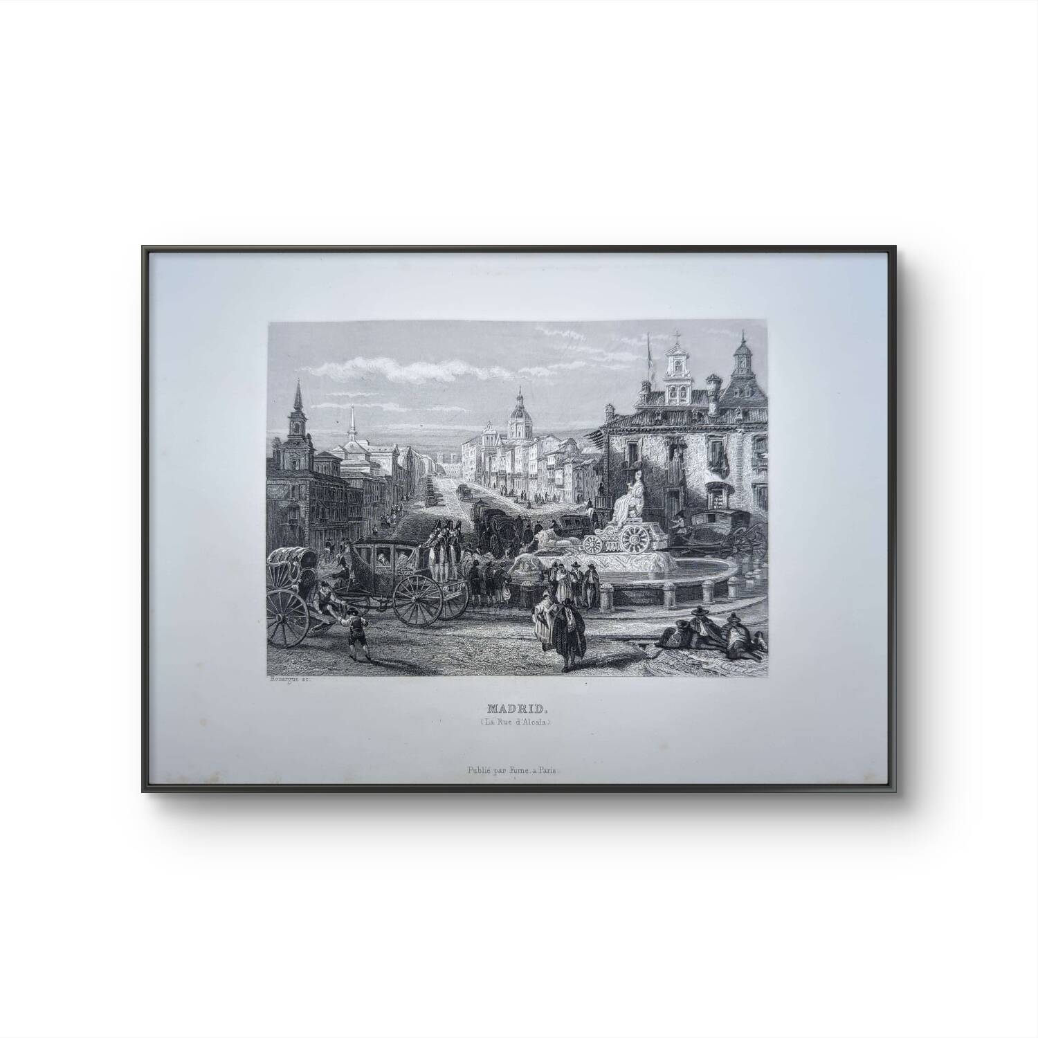 Madrid, Alcalá Street. Old engraving, printed in 1841.