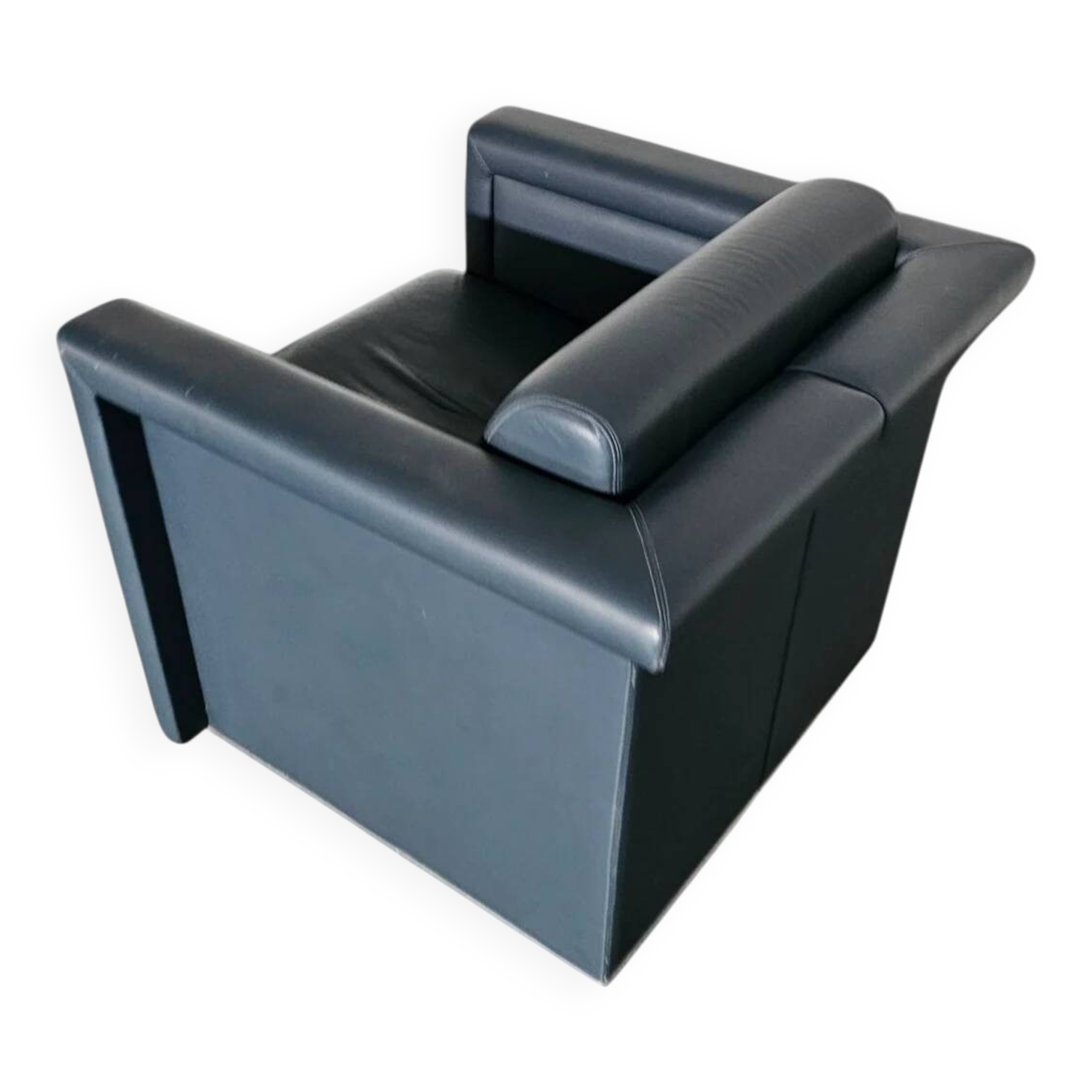 Pair / Trix and Robert Haussmann / Dark grey leather chairs by Knoll