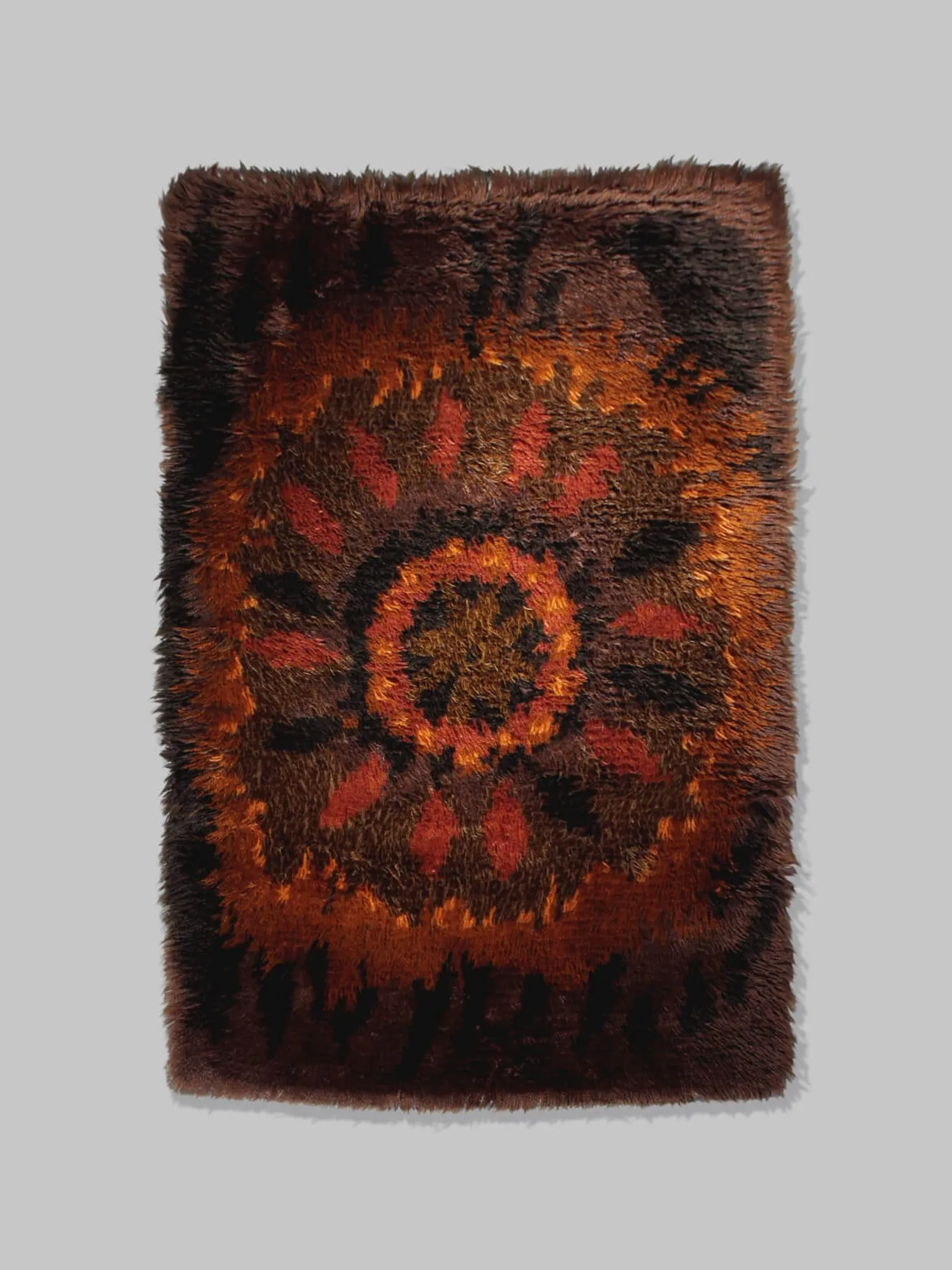 Mid-Century Rya Rust Brown Wool Rug, 98x152cm