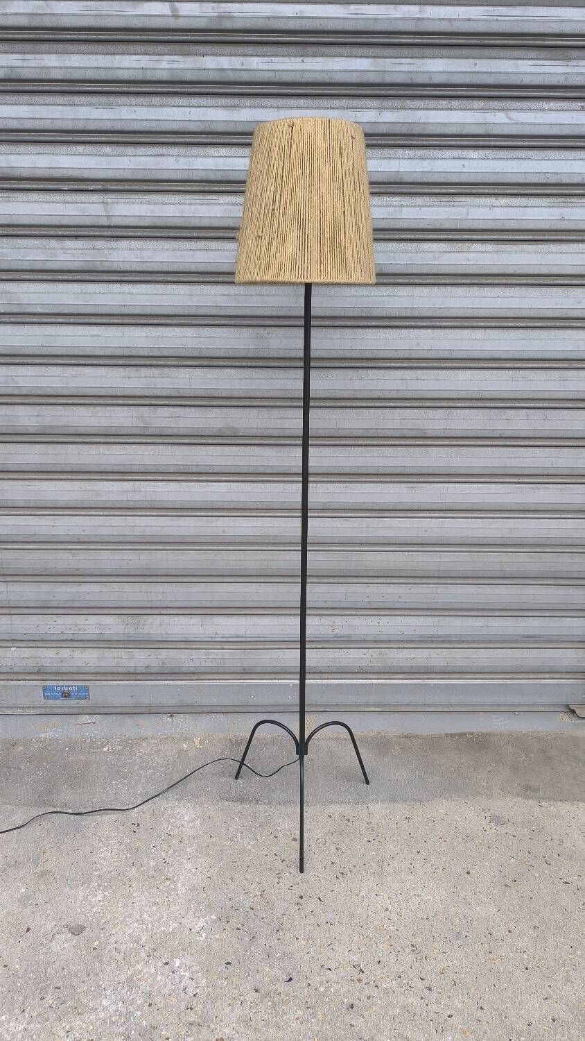 Wrought iron tripod floor lamp 1950