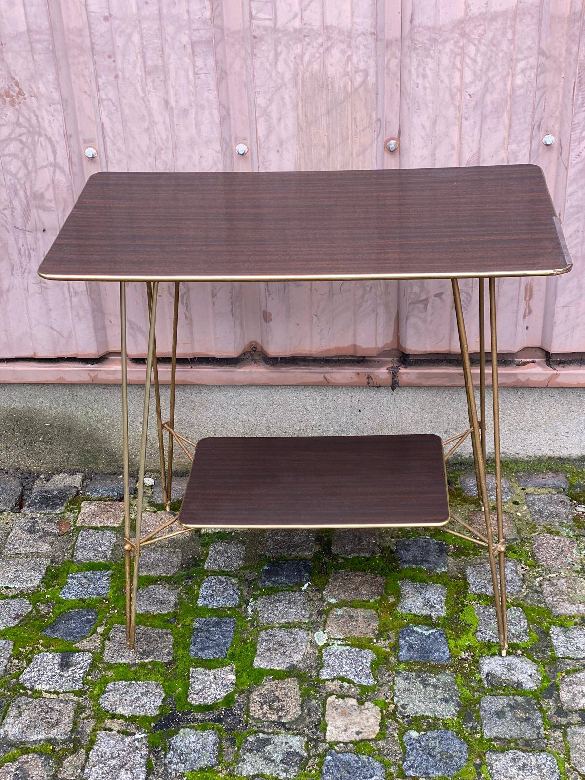 2-tier serving trolley in lacquered rosewood and brass 1960