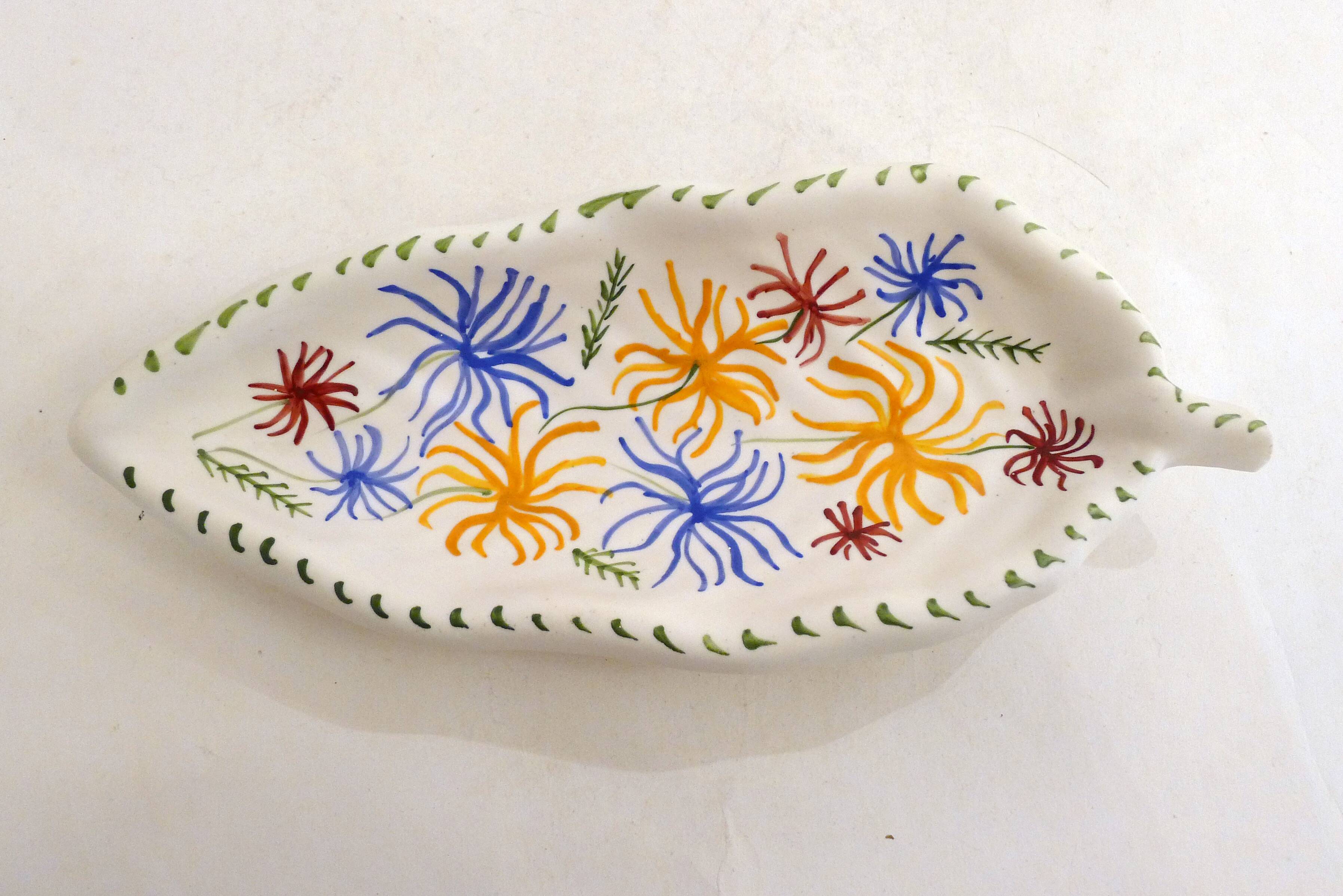 Coupelle mid-century Vallauris décor floral coloré