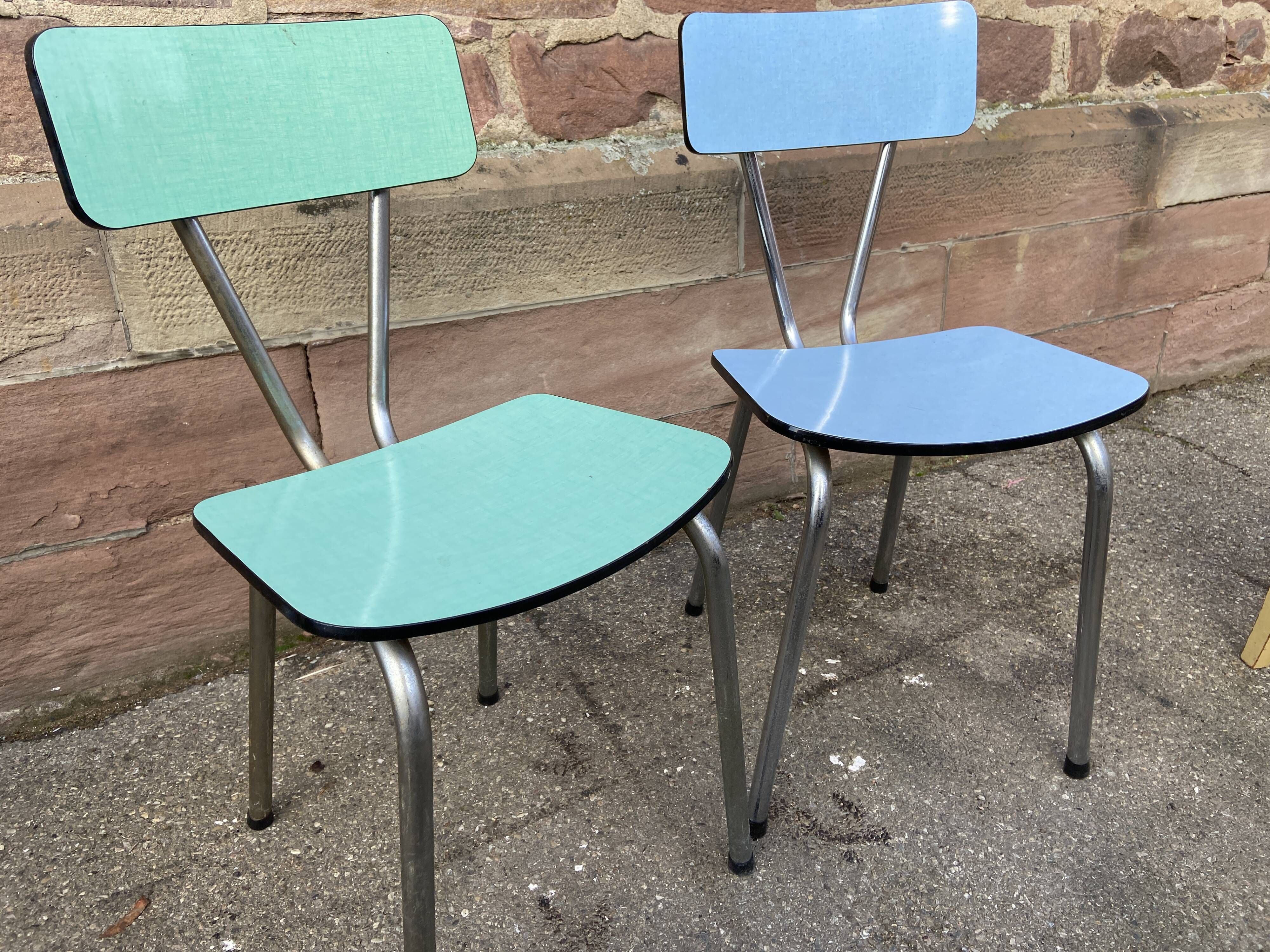 2 mismatched formica chairs mid century vintage 1960