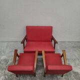 Vintage 1950s children's sofa and two armchairs with compass feet