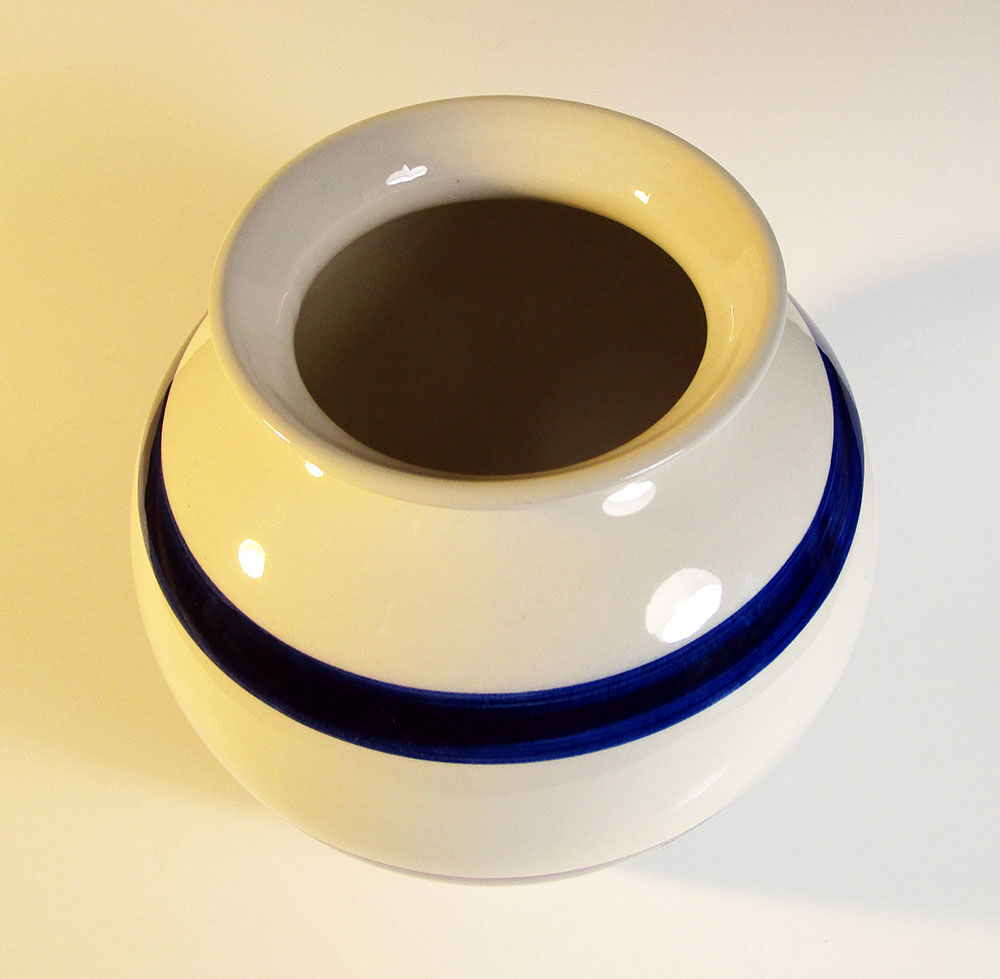 Blue striped ceramic vase