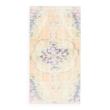 Tapis vintage turc Oushak fait à la main en laine et coton orange 100x195