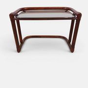 Vintage nesting tables in rattan and smoked glass by Flecht-Atelier Schütz.