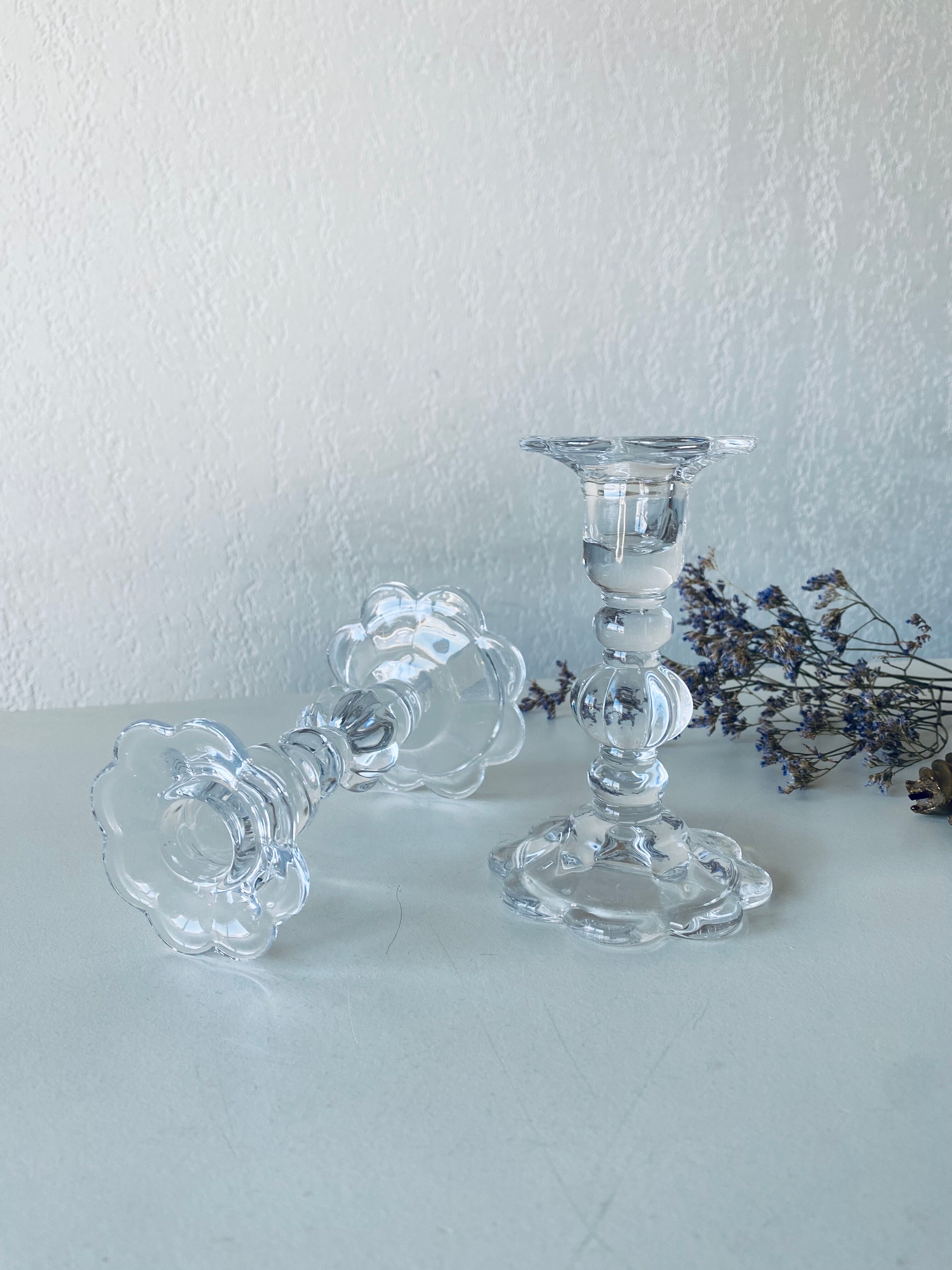 Pair of glass candle holders