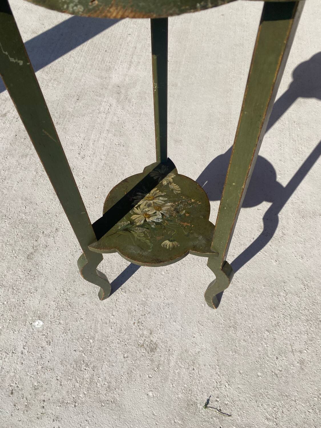 Wooden pedestal table or side table painted with floral motifs