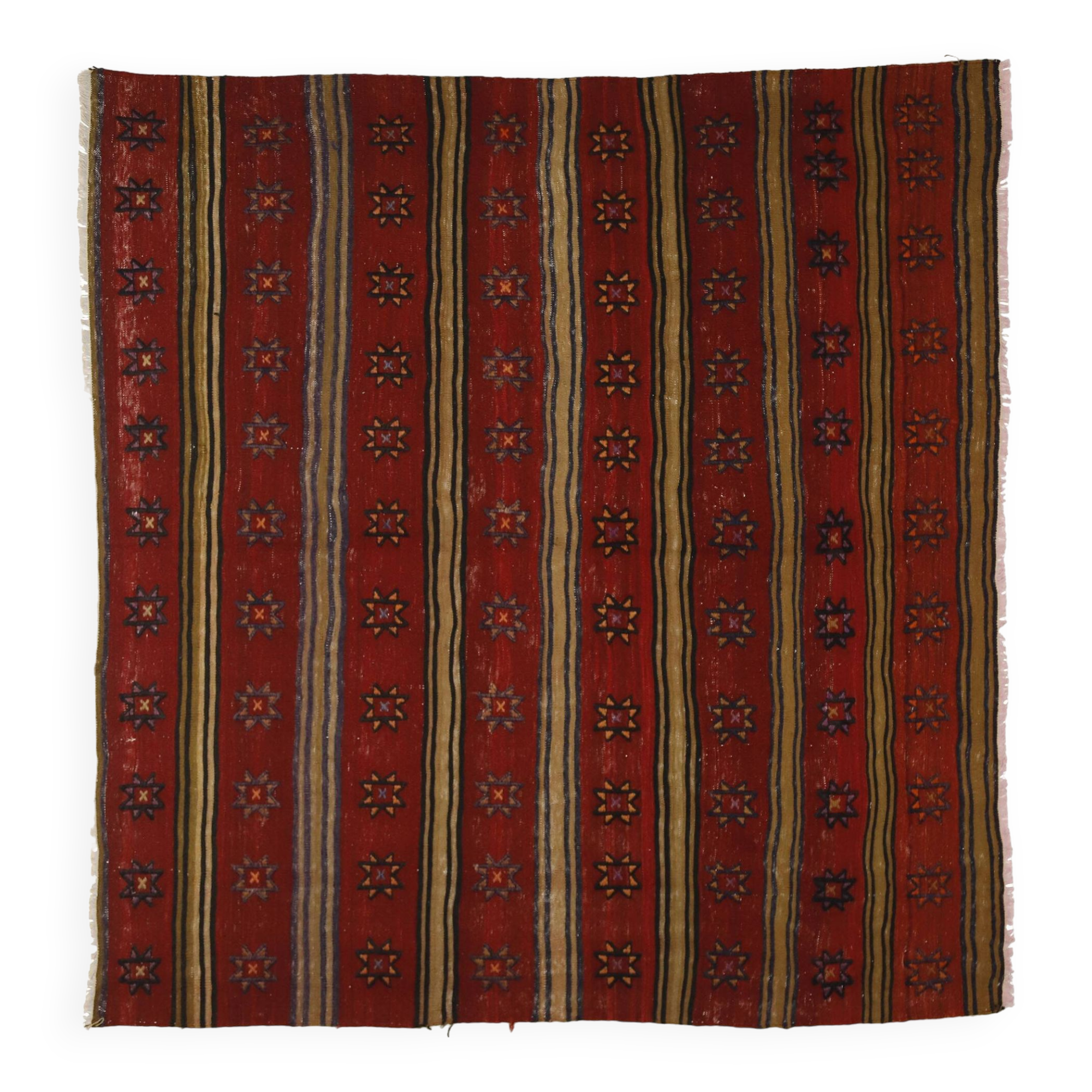 Turkish Anatolian Handmade Vintage Area Kilim Rug 187 cm x 182 cm