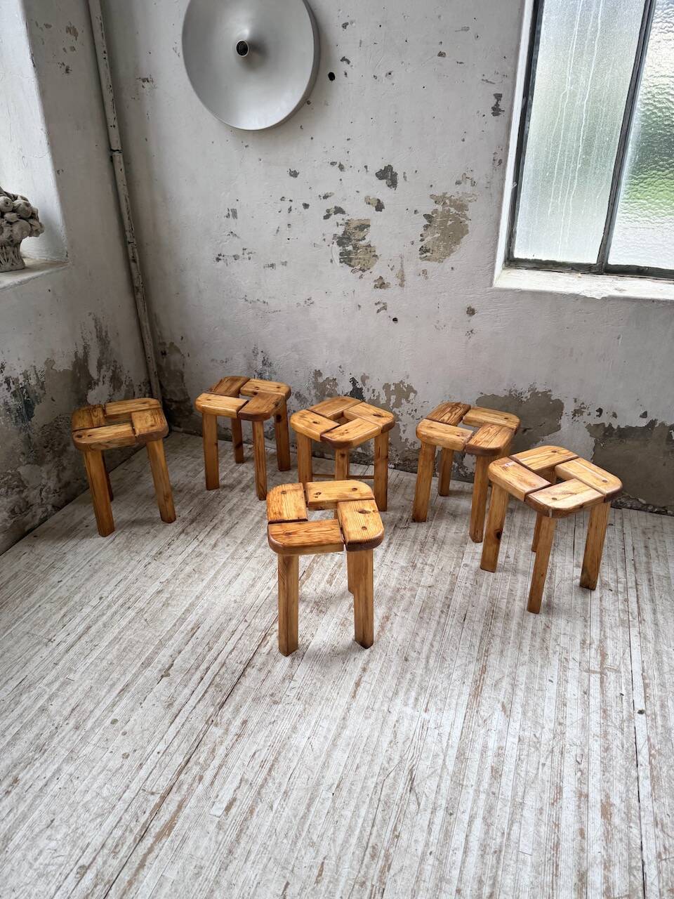 Set of 6 Olof Ottelin stools, Finland 1950.