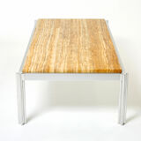 Table basse chrome aluminium travertin jaune George Ciancimino 1975