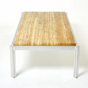 Table basse chrome aluminium travertin jaune George Ciancimino 1975
