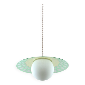 Mid-century italian brass and opaline angel pendant lamp