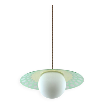 Lampe à suspension ange mid-century en laiton et opaline, italie