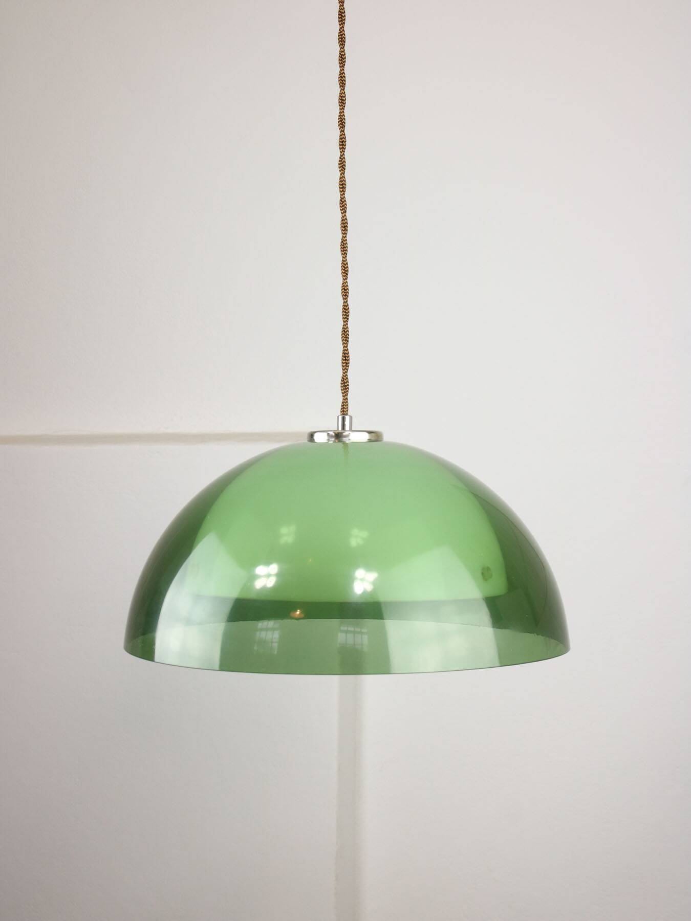 Italian space-age plexiglass green pendant lamp, 70s
