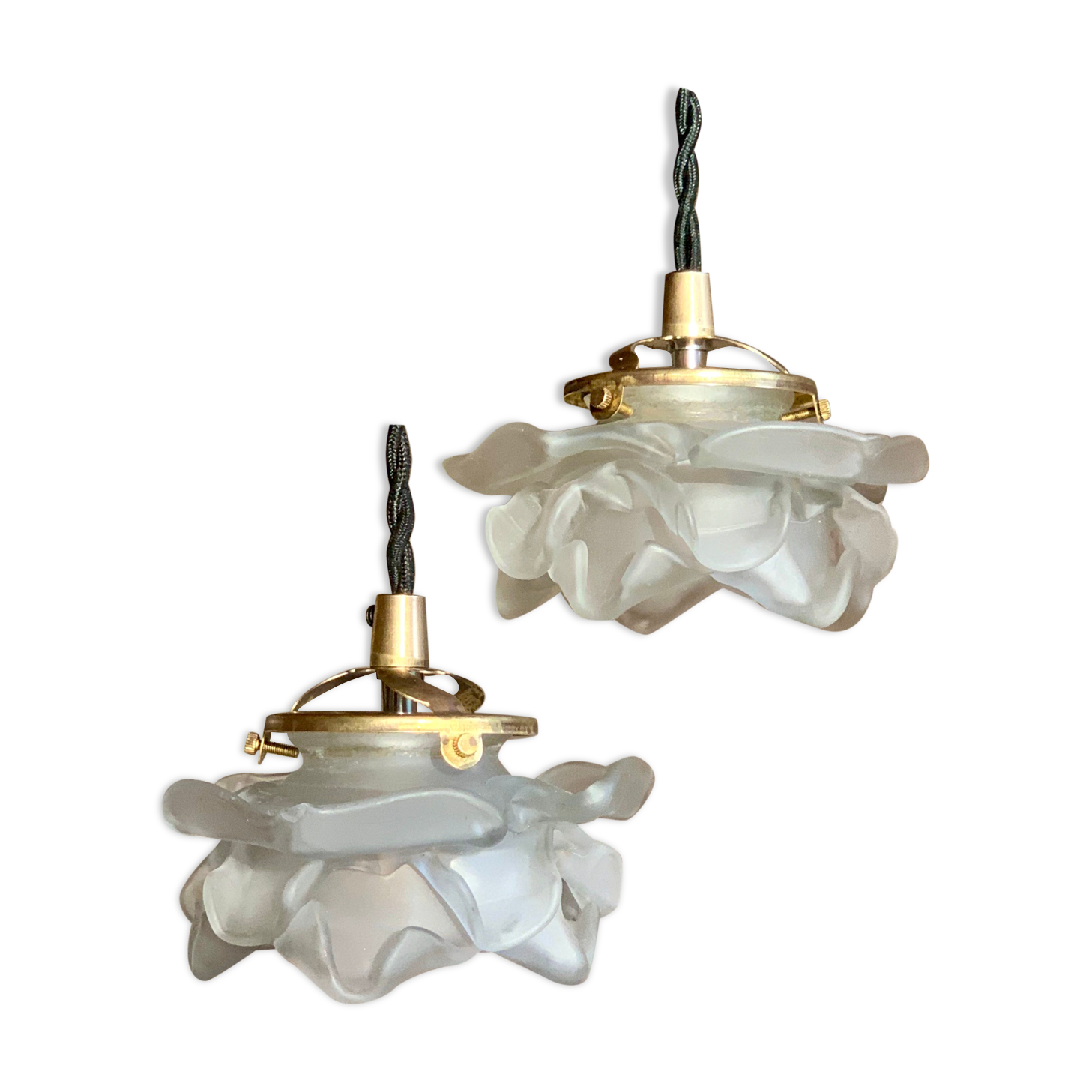 Pair of Art Deco glass rose petals