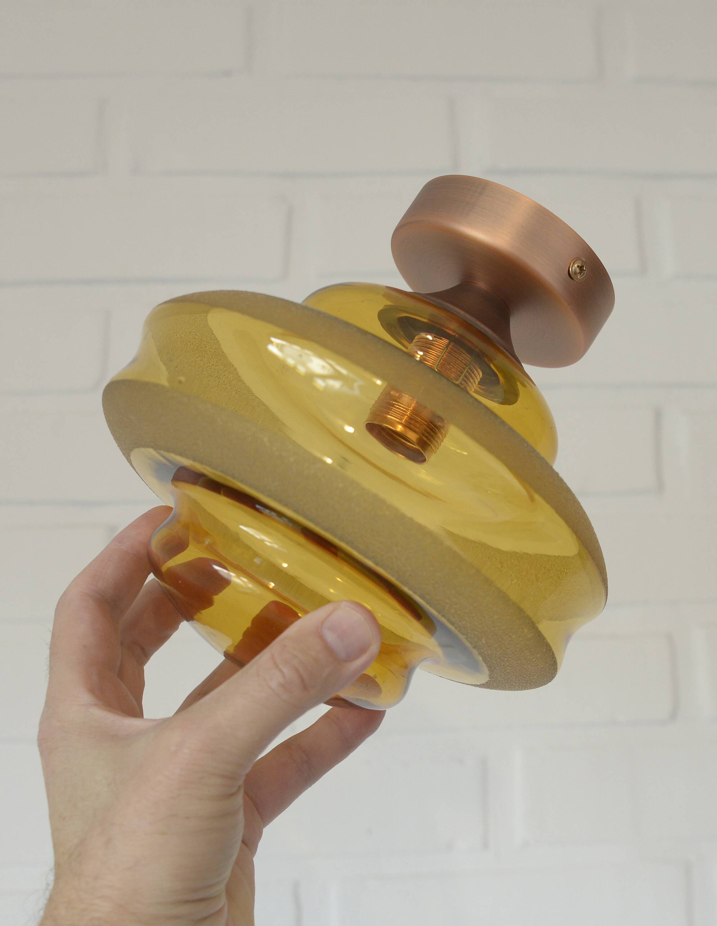 1 of 2 hand blown amber glass ceiling lights / redesign vintage wall lamps