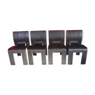 GIJS BAKKER black set of 4 chairs 1970 thermoformed tinted wood