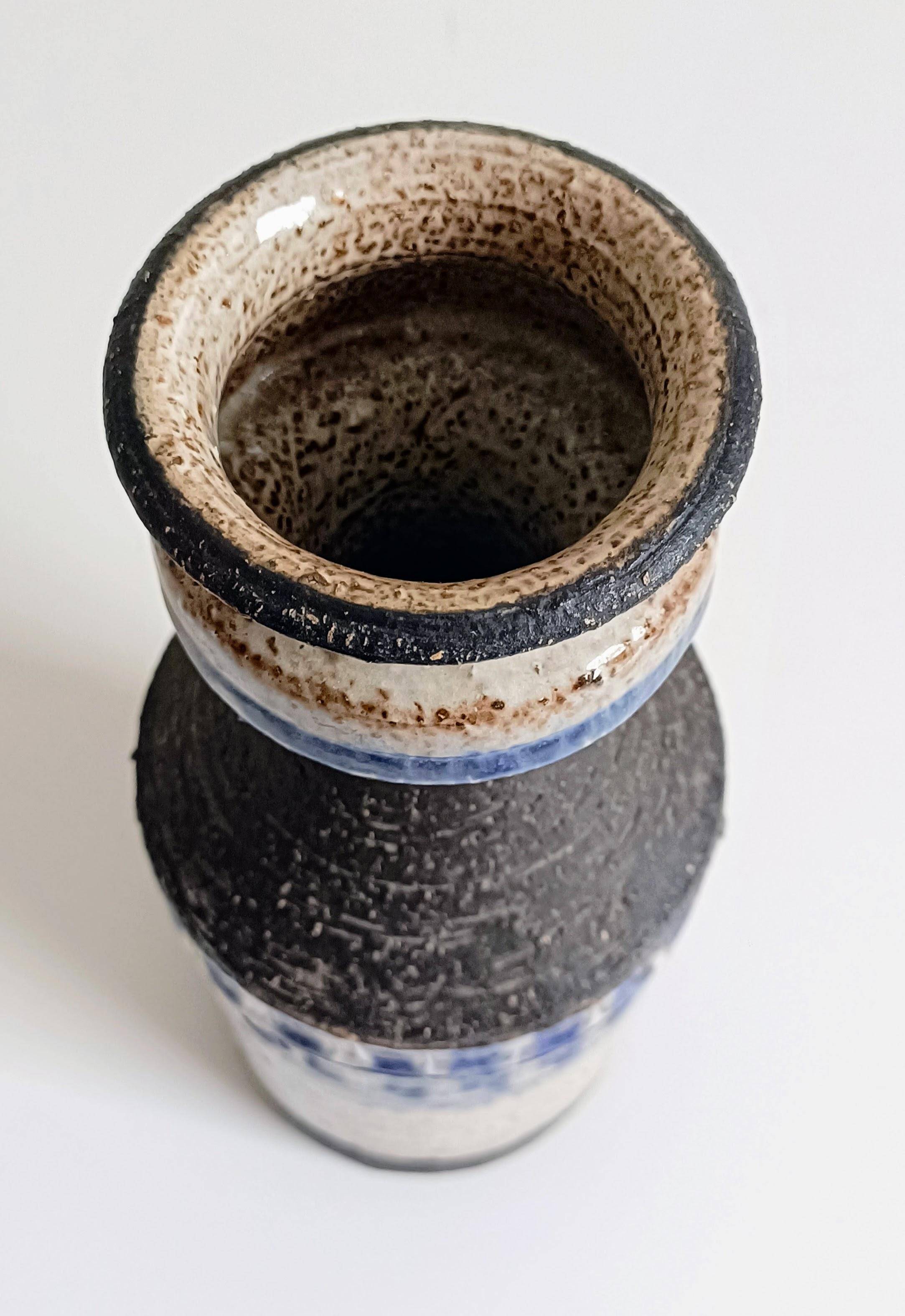 Scandinavian Modern Chamotte Vase, Dark Brown & Cream Glaze, Denmark