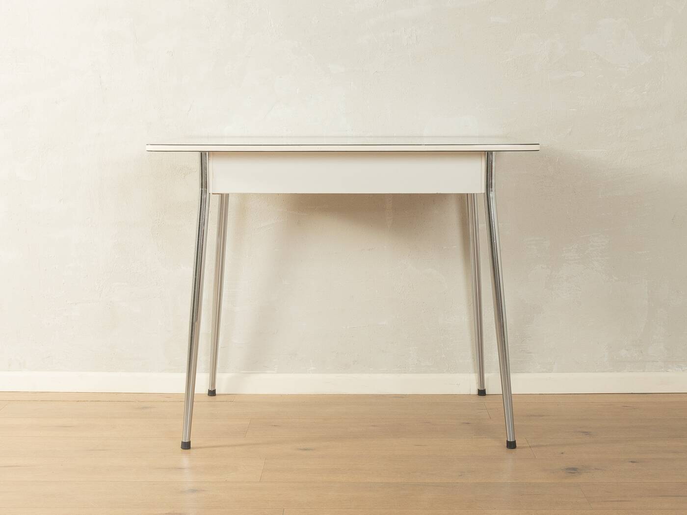 Vintage kitchen table with light grey Resopal and chrome, 1950s