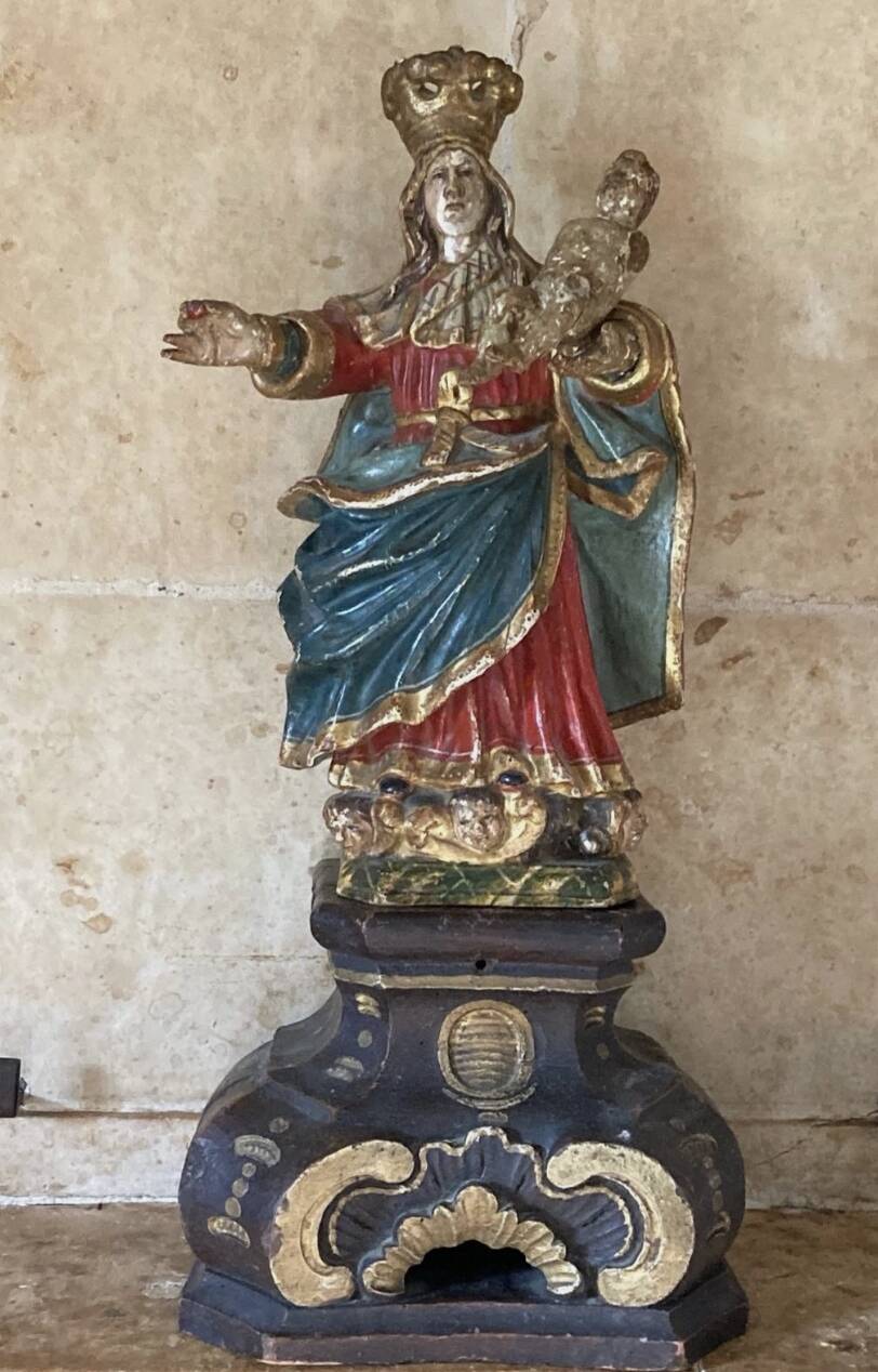 Vierge à l’Enfant – Sculpture ancienne en bois polychrome – XVIIIe / XIXe s