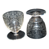 Set of 2 lulli crystal liqueur glasses signed baccarat art déco arabesque