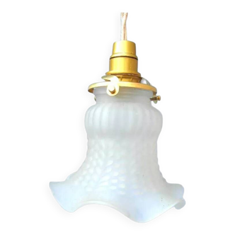 Art deco pendant light in white opaque glass