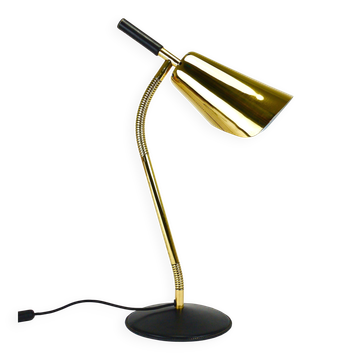 Rare desk and table lamp in brass and leather by Carl Aubock II #4280, Vienna, Austria.