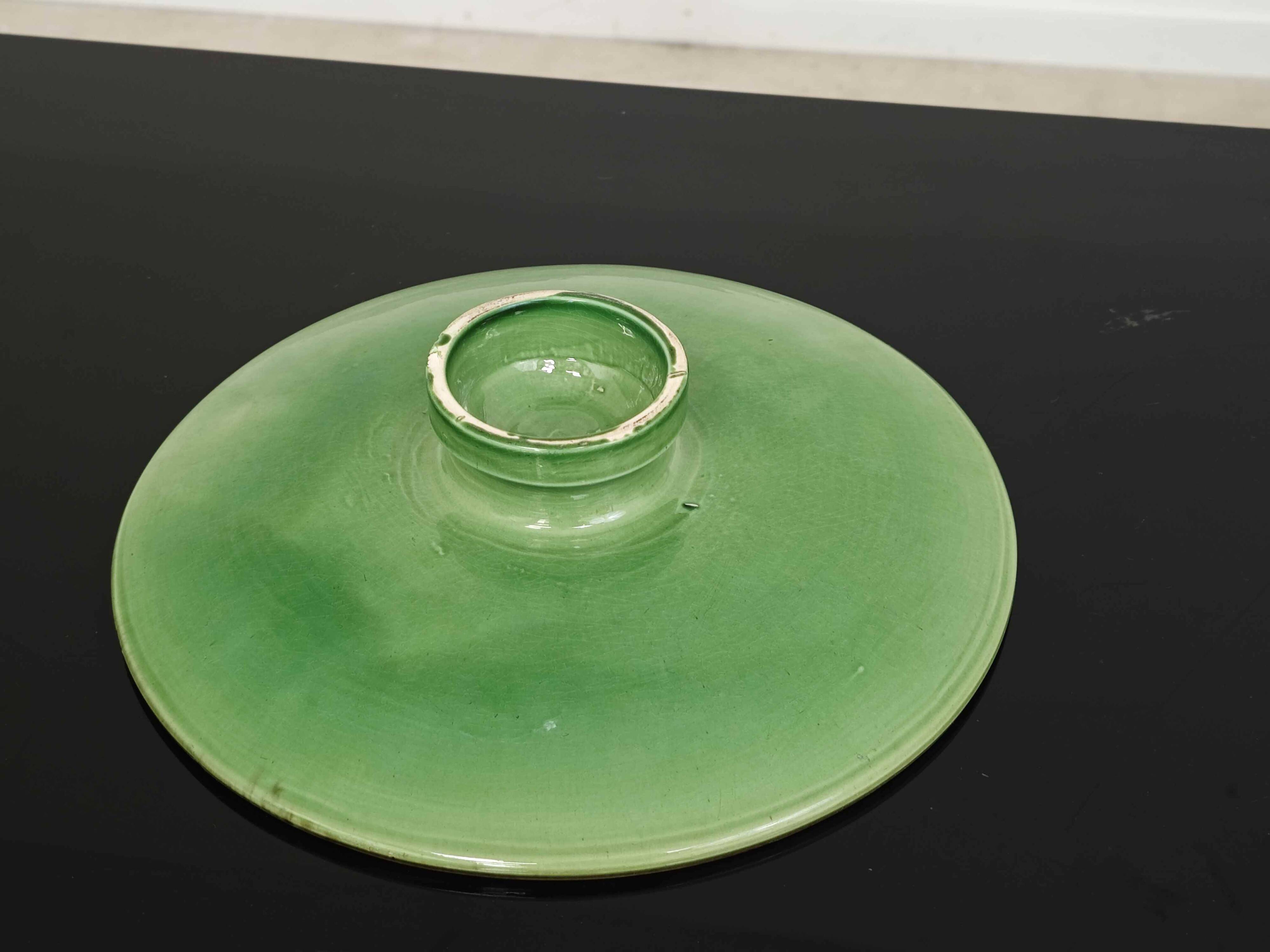Vintage 50s-60s dish in green enamelled terracotta