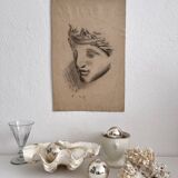 Old academic drawing, study of a head after marble, late 19th century