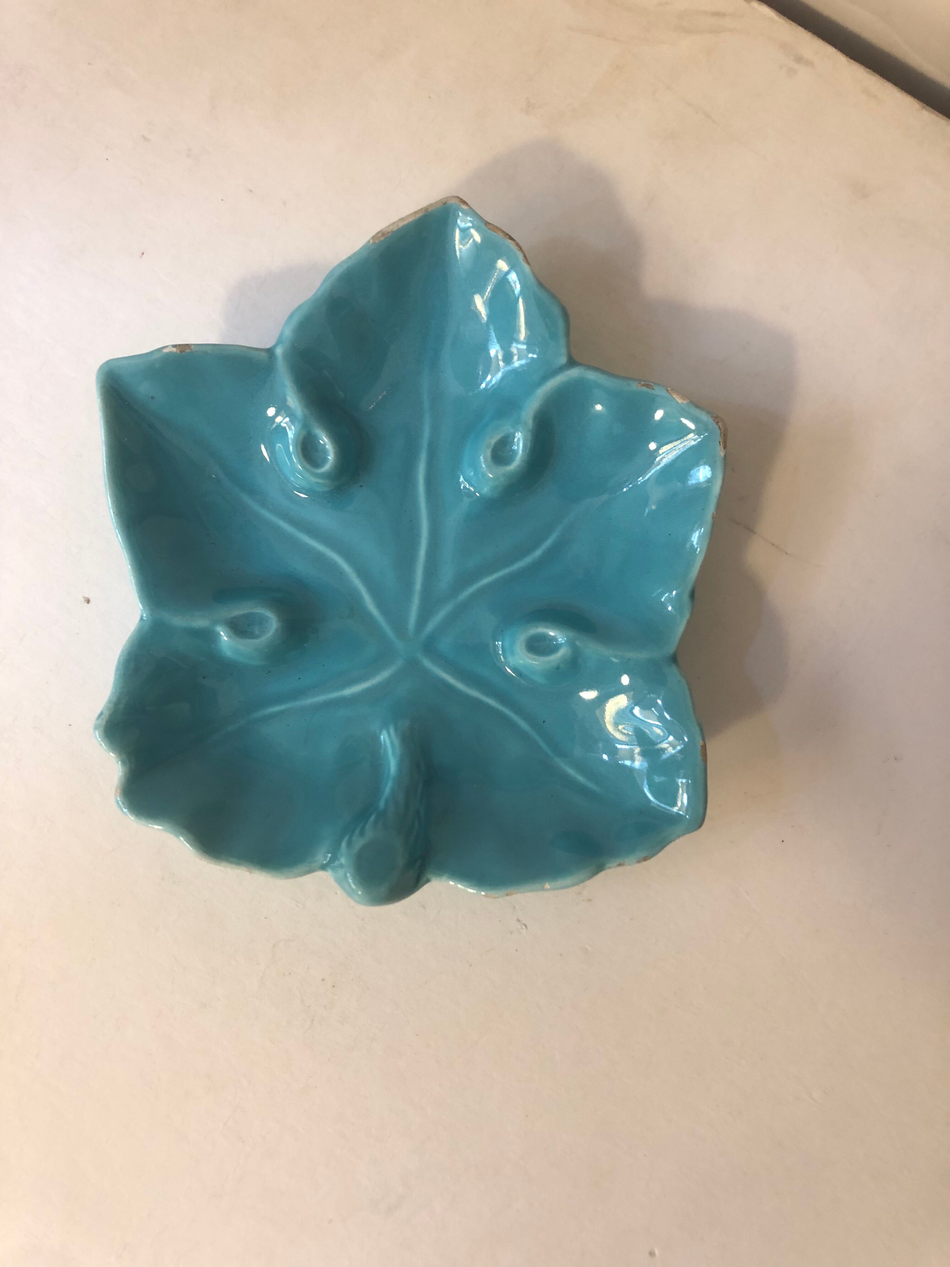 Turquoise earthenware candle holder and ashtray