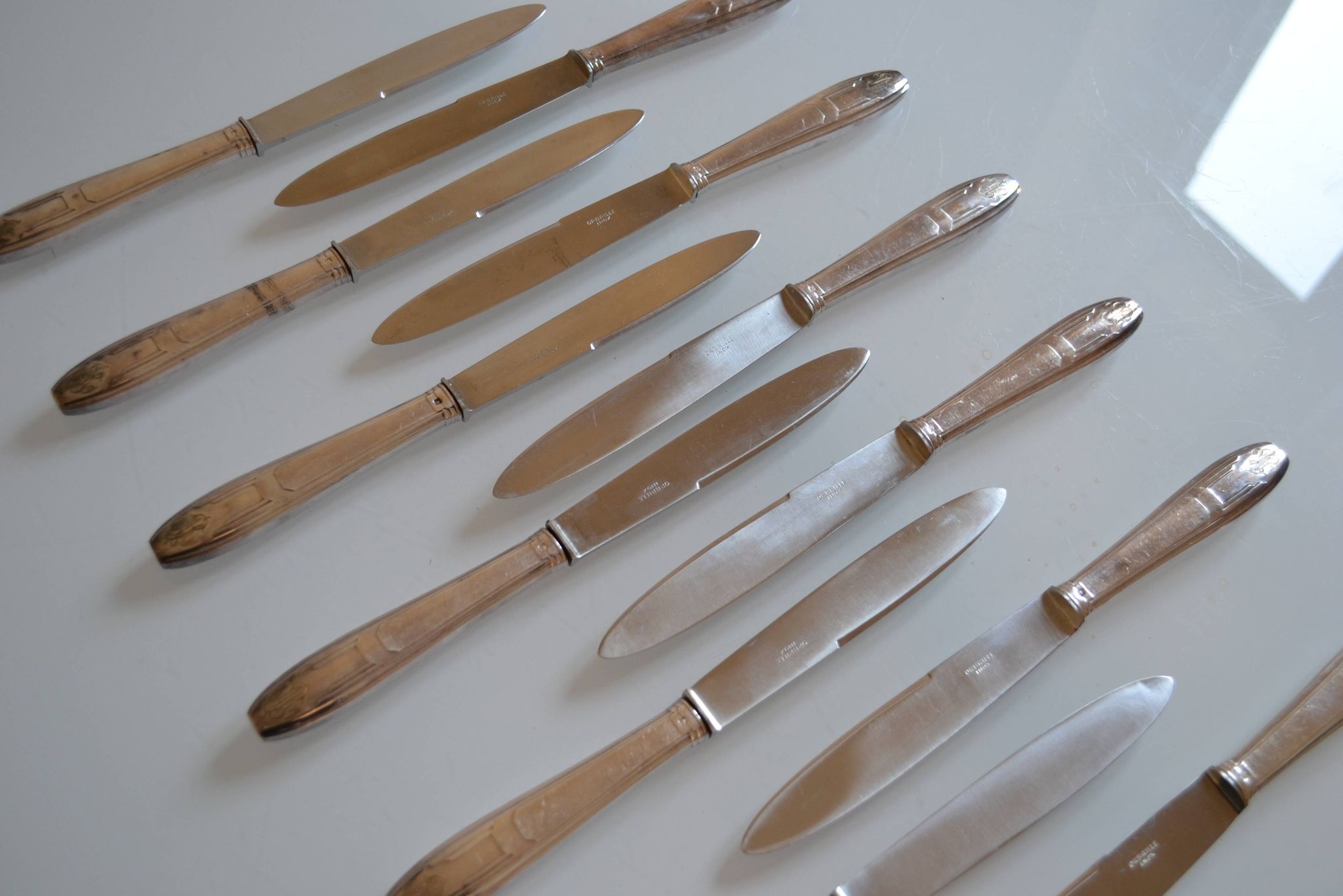 12 art deco table knives silver metal 25 cm monogram AR