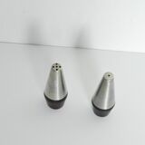 Danish Modern Pair of Rosewood and Stainless Steel Salt and Pepper Shakers