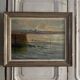 Oil on hardboard beachfront with fishermen on foot 1958 by RP