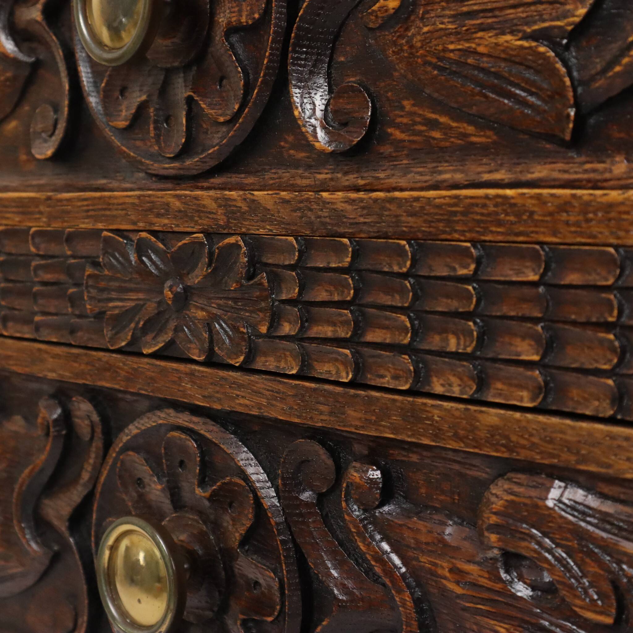 Vintage Carved Oak Cabinet/Chest of Drawers with Mythical Figures