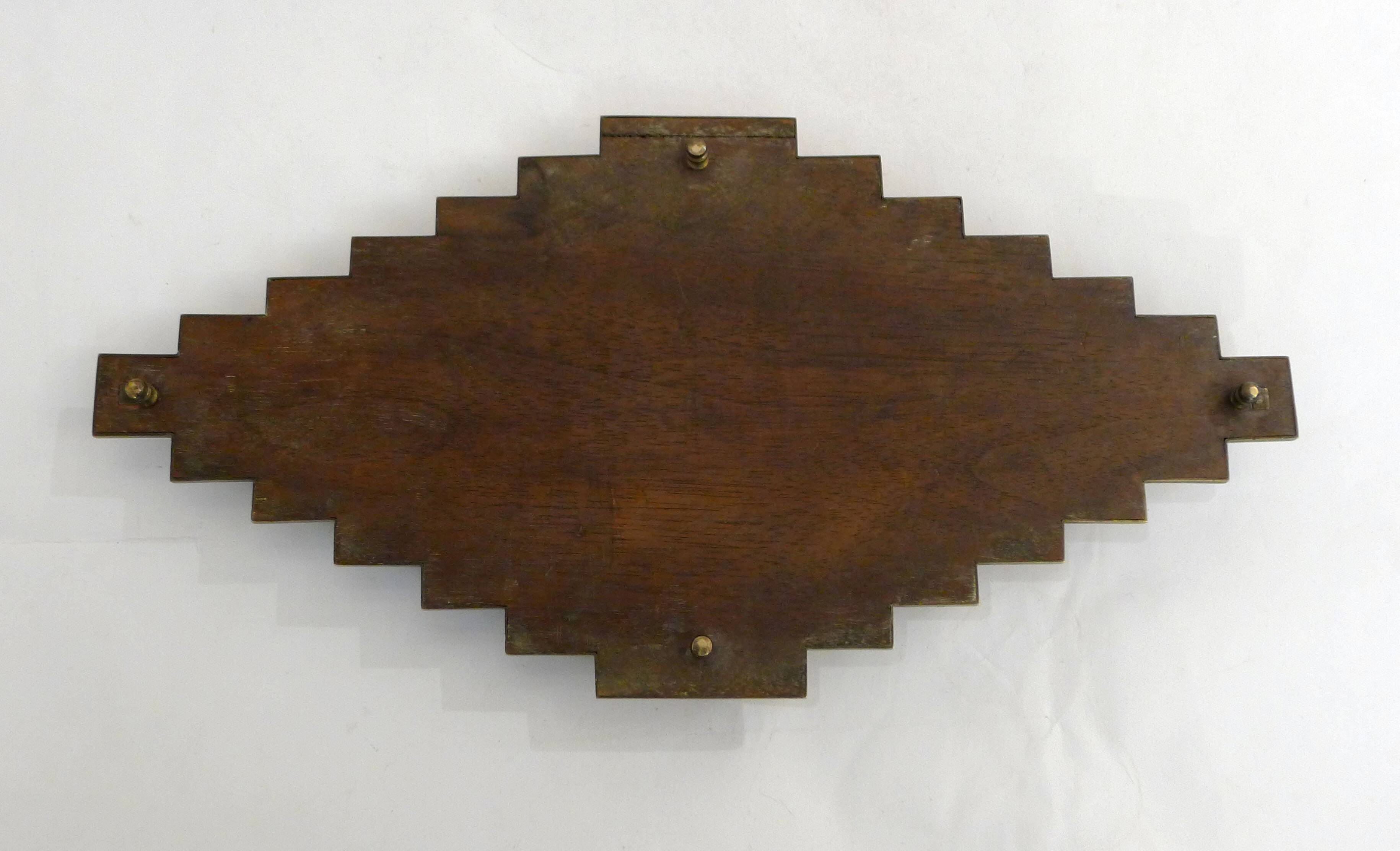 Diamond-shaped wood and brass tray