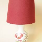Lampe décor coq en céramique blanc et rouge bordeaux