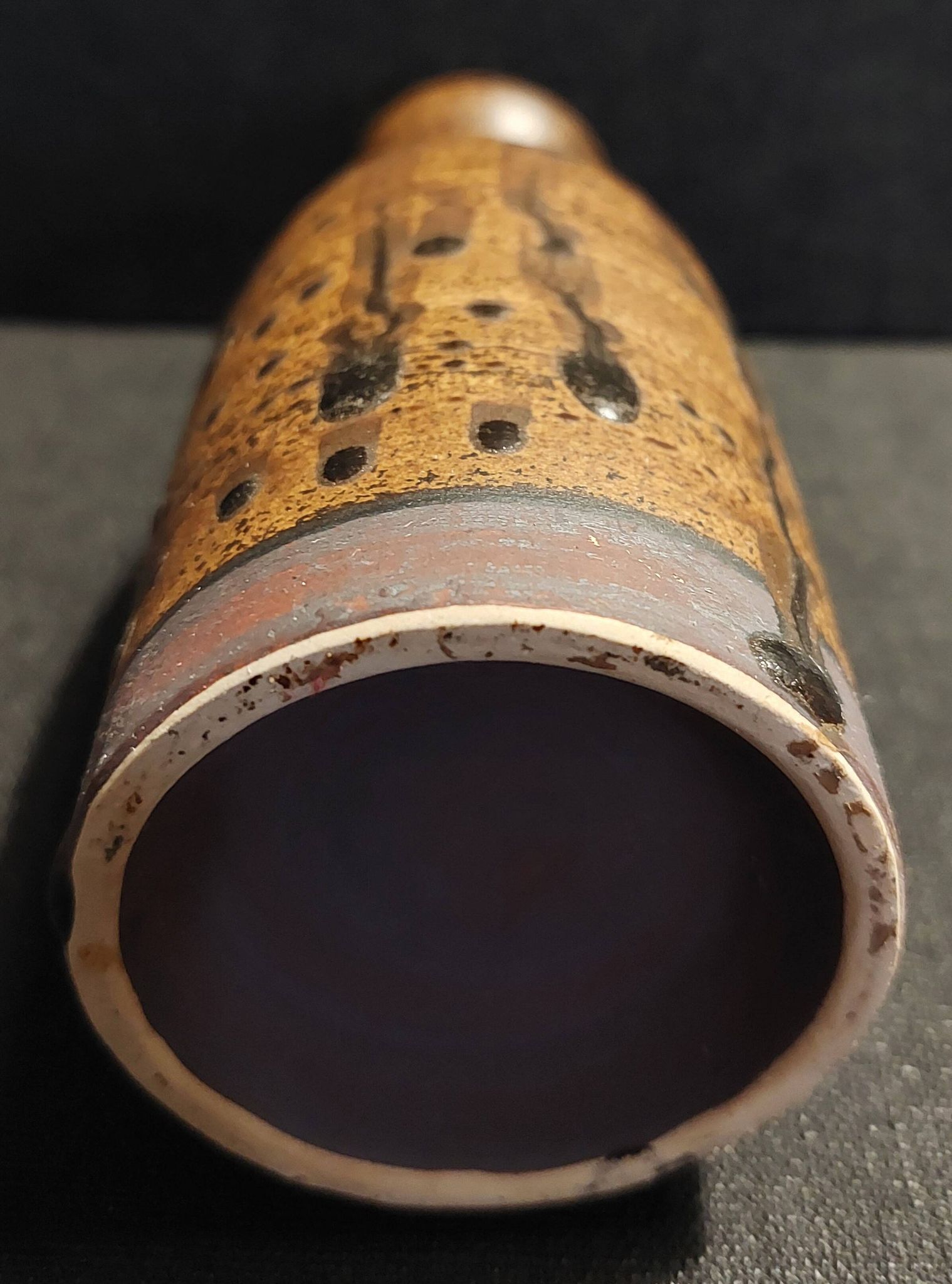 Vase en grès pyrité non signé céramique XXème